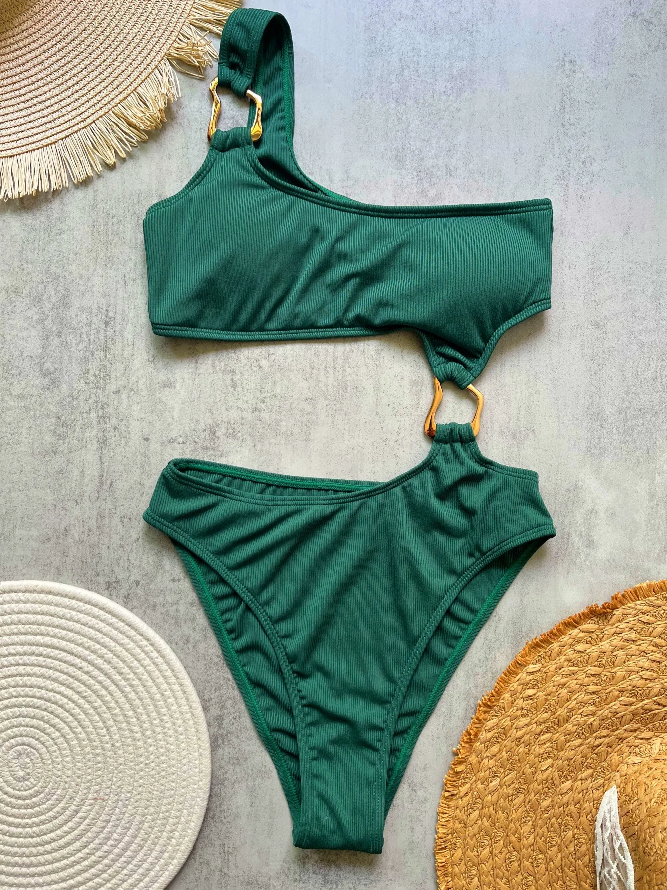 

2025 new irregular metal accessories bikini one-piece swimsuit beach ladies swimsuit