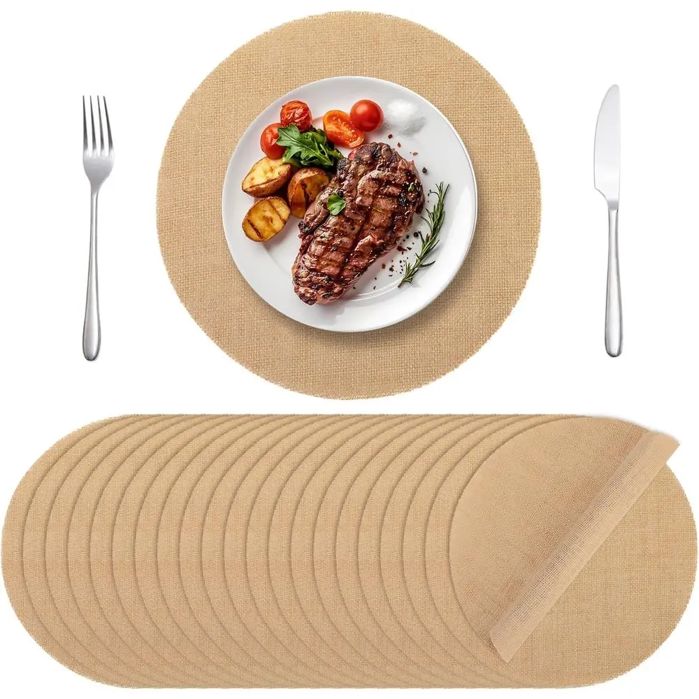 

50 Pieces Round Burlap Placemats 11.8 Inch Reusable Brown Table Mats Heat Resistant Natural Jute ibers Placemats Burlap Circle R