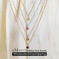 eManco DIY Beaded Chain Zirconia Jewelry Stainless Steel Birthstone Necklace Constellation Birthday Gift