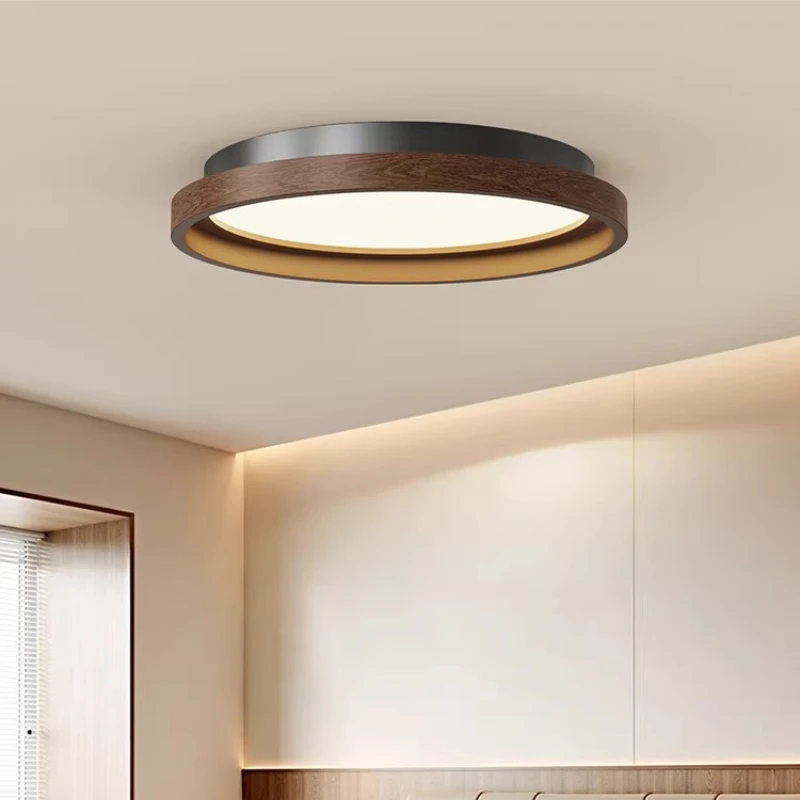 Wood Grain LED Ceiling Lights Living Room Bedroom Study Kitchen Corridor Balcony Retro Round Minimalist Decoration Ceiling Lamps