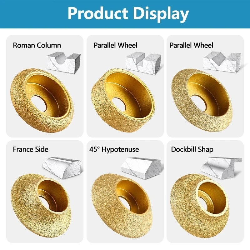 1Pc Bore 20mm Dia 3inch/75mm Dry Vacuum Brazed Diamond Grinding Wheel Demi-bullnose Edge Profile Grinding Disc