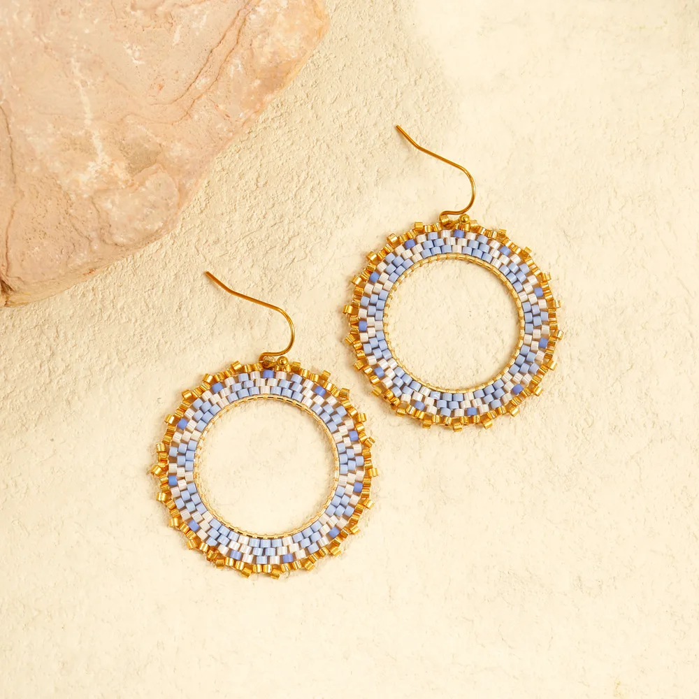 

Beaded earrings Triangle Trend Circle Bohemia Alloy Simple Hand-woven female Geometry Colorful Original Rice bead earrings