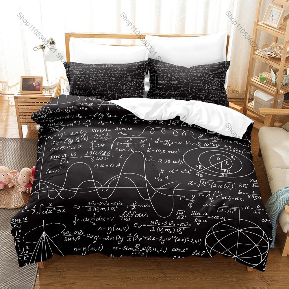 Personality Blackboard Equation Print New Duvet Cover Set Microfiber Soft Bedding Set No Filler with 2 Pillowcases for Kids Teen