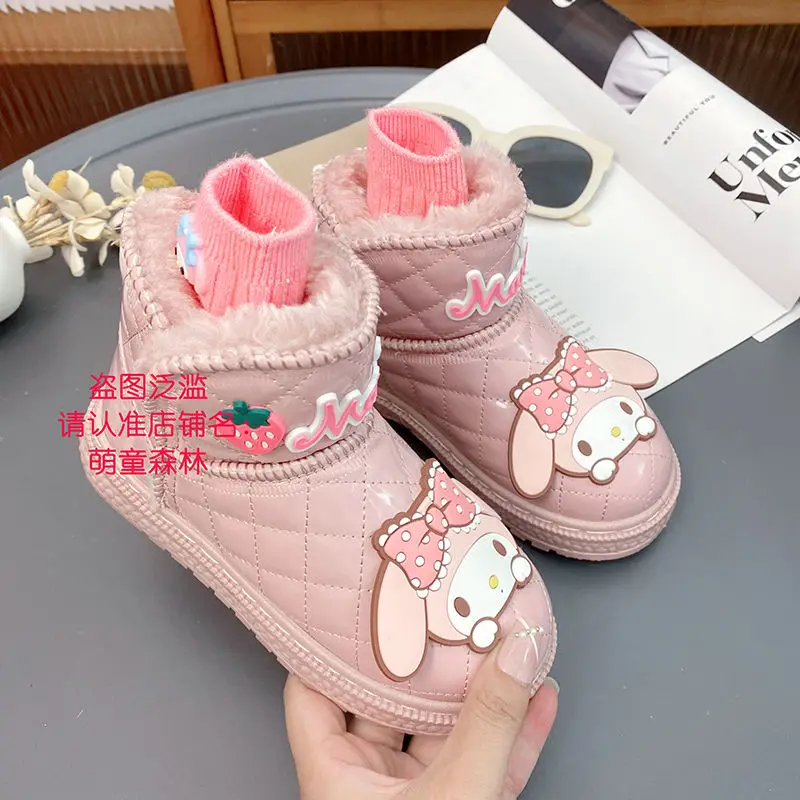 

2024 Kawaii Kuromi My Melody Children Snow Boots Girl Heart Cute Cartoon Anime Winter Warm Shoes Ankle Boots Tide Gift for Kids