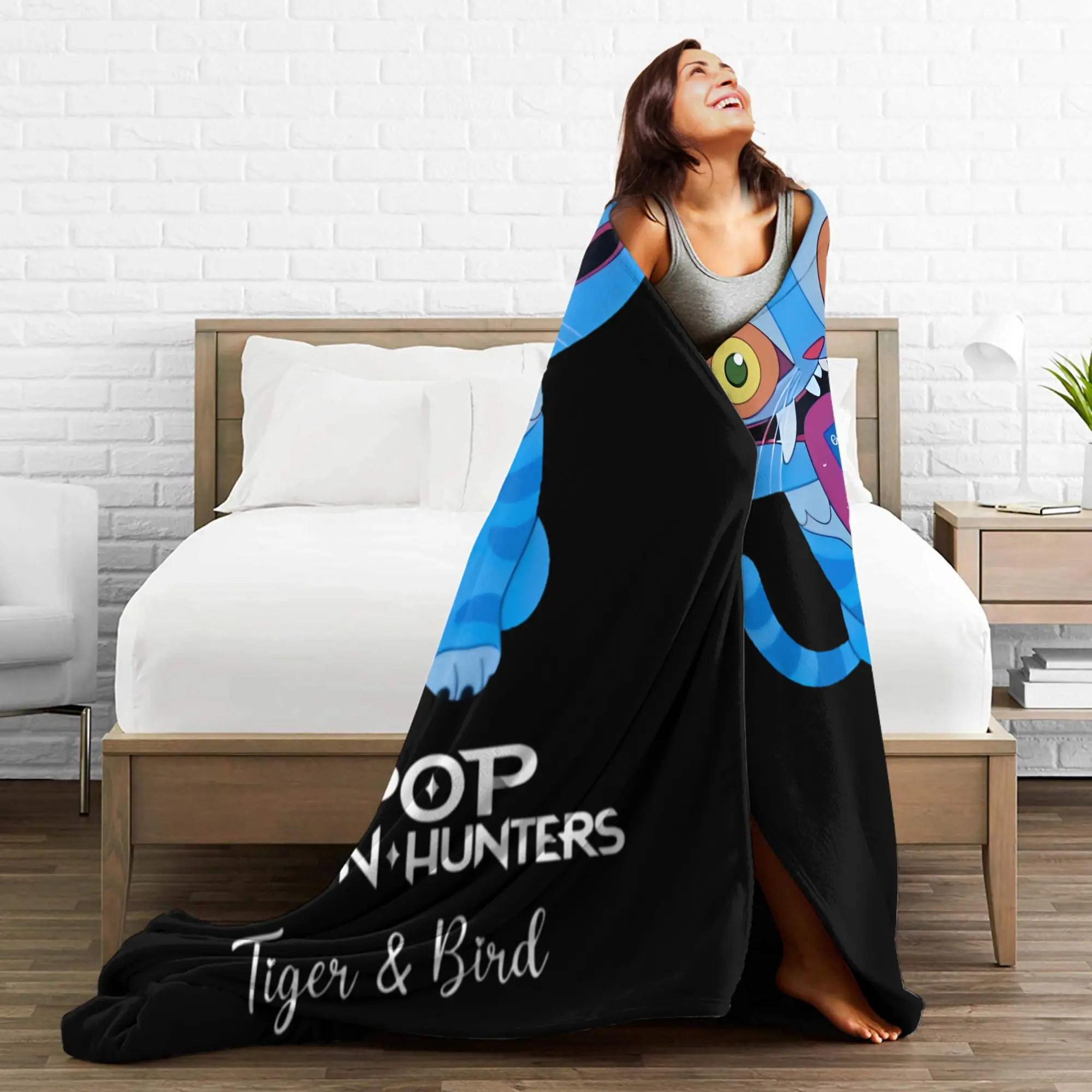 K-pop Demon Hunters-Manta de felpa de tigre y pájaro para niños, ropa de cama de franela para decoración del hogar, colcha de calidad de diseño cálido, regalo