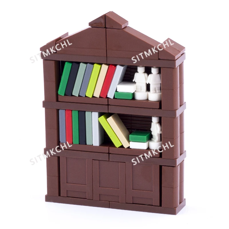 Building Block Furniture House Kit: MOC City Series with bookcase, double bed, bunk bed，Vertical clocks- Creative Toy Gift