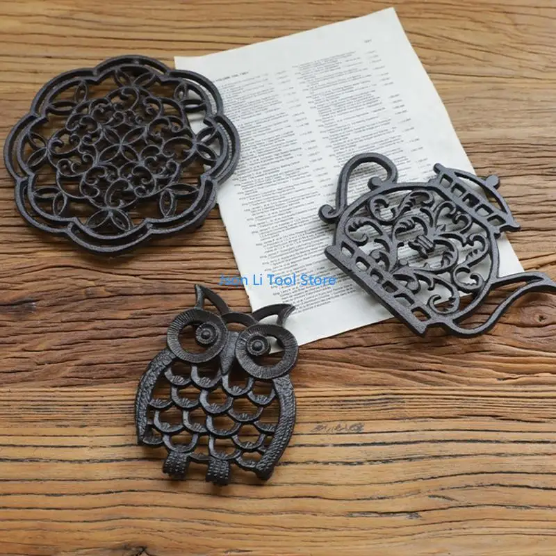 Y08D Pad Insulasi Besi Cor Vintage Anti Scald Mat Heat Resistant Pads Untuk Panci Panas