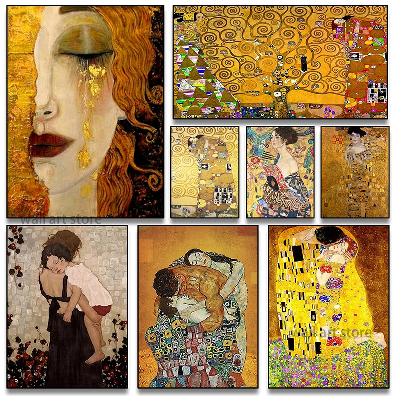 Gustav Klimt Freya Tears Kiss Figure Painting Art Scandinavian Posters Canvas Painting Living Room Decorative Painting