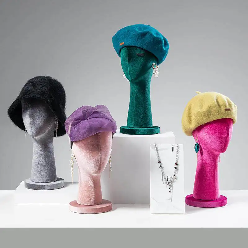 Clothing store hat model head prop display store window display rack fake head wig rack men's and women's velvet heads