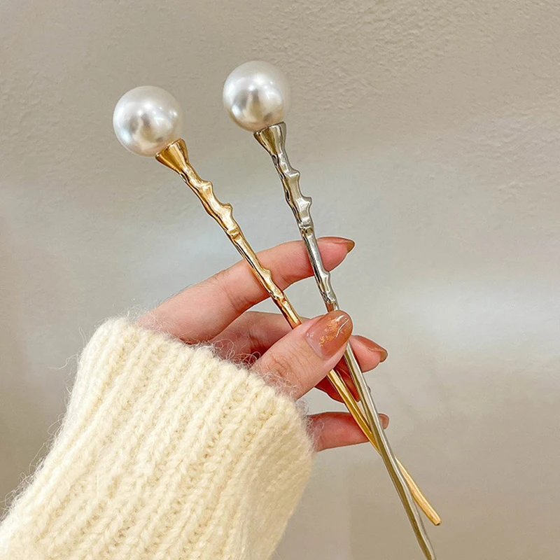 Neue Perle Haar Sticks für Frauen Textur Metall Haar Clip Hochzeit Braut Perle Haarnadeln Brötchen Maker Haar Zubehör Schmuck Geschenke
