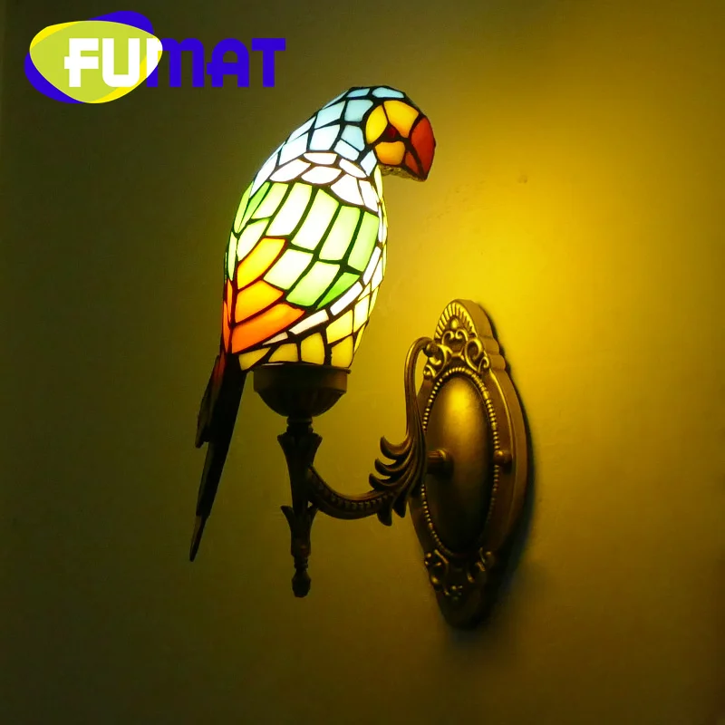 FUMAT Tiffany style stained glass Garden parrot retro wall lamp for living room bedroom aisle balcony light hotel LED decor