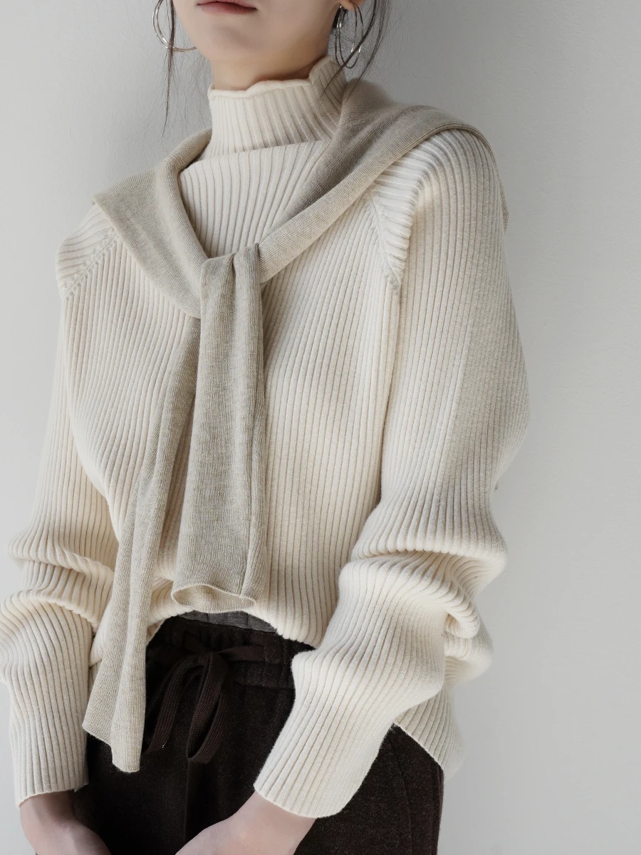 

Warmo Soft Cozy Women's Knitted Sweater 2025 Winter New Sle f High Collar Overhead Wood Design Simple Sle Long Sl...