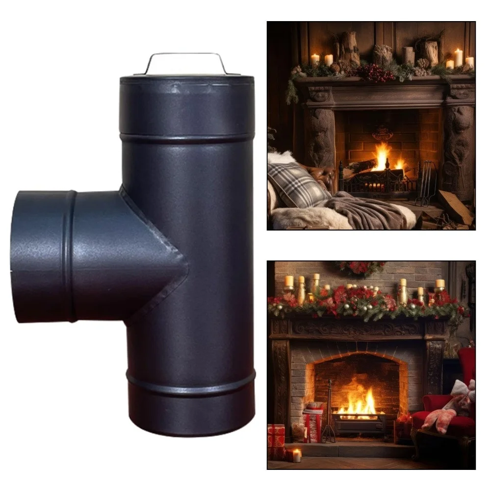 6 Inch Single Wall Stove Pipe Tee with Functional Cleanout Cap Supporting For Safe Venting and Preventive Maintenance