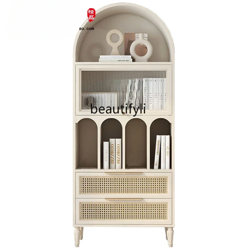 

American arched rattan bookcase modern simple side cabinet bed and breakfast living room decorative locker