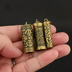 Brass Buddha Tibet multiplier Sutra tantric Cylinder Pendant Keychain Hanging Necklace Jewelry Pill Box Medicine Case Container