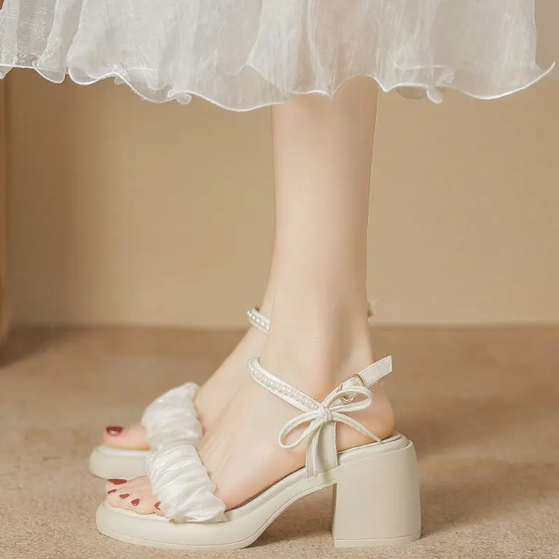 

Босоножки женские кожаные на высоком каблуке, однотонные сандалии с открытым носком, обувь для свадьбы, без задника, Нескользящие, летняя модель