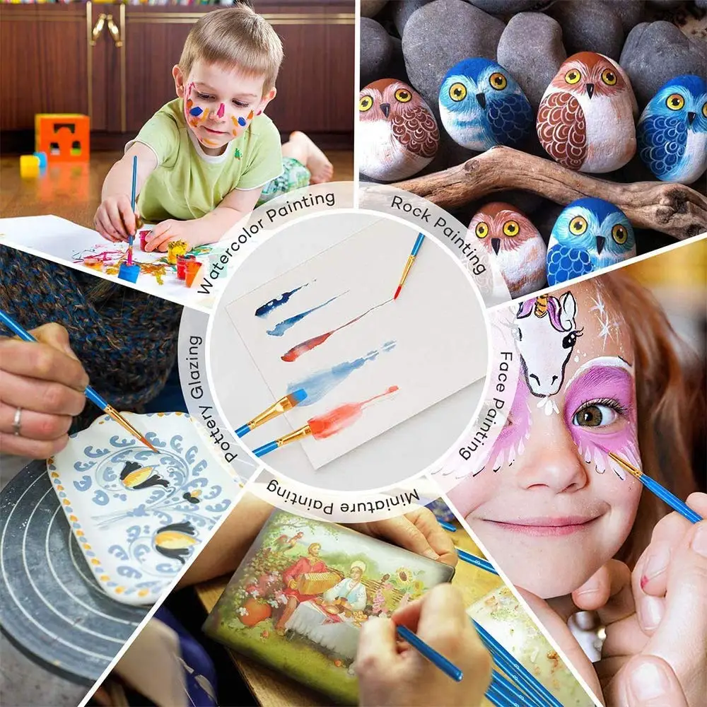 10Pcs Plastic Short Rod Art Painting Watercolor Gouache Oil Brush Multi-color Multi-functional Nylon Hair Paint Brush Artist Set