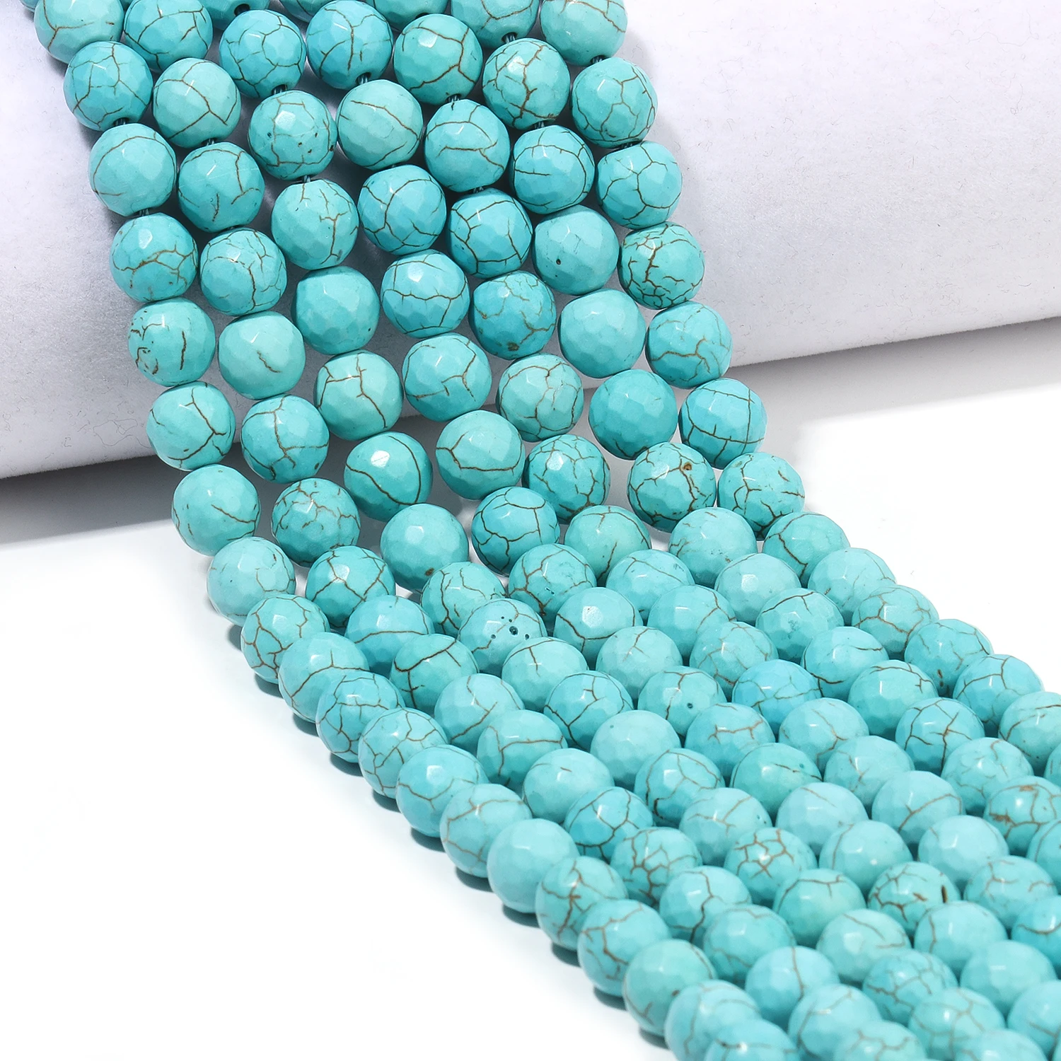 Natural Faceted Stone Turquoise  Howlite Beads Round Beads for Jewelry Making DIY Handmade Bracelet Necklace 4/6/8/10/12mm 15'' image 4
