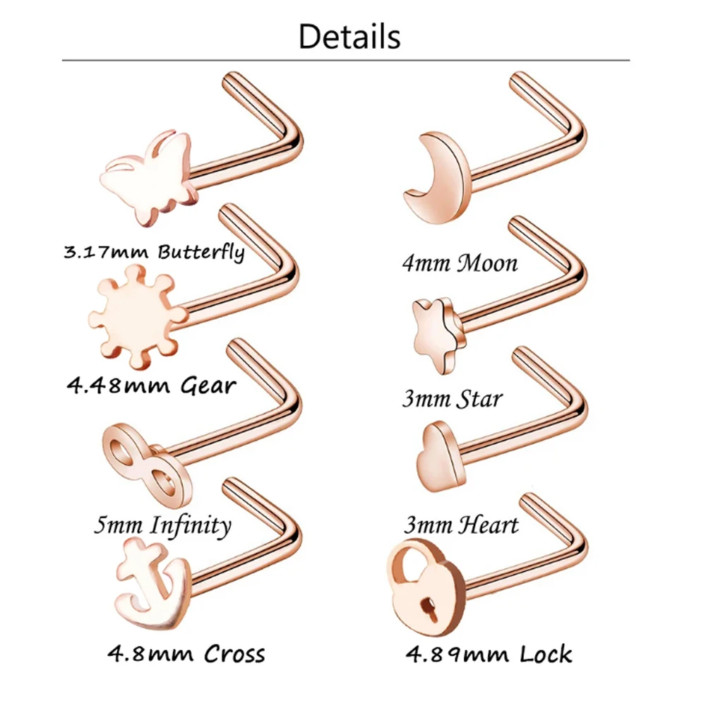 3/4/5/8/10/15/30pcs/lot Fake Nose Studs Ring Piercing Sets L-S-Shaped Curved Nose Rings Pack Steel Star Heart Moon Nose Jewelry