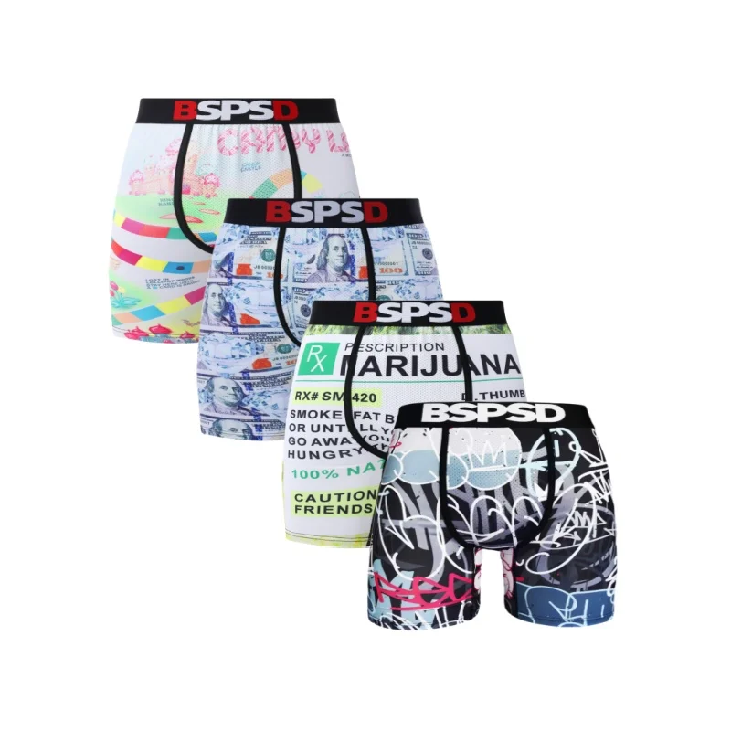 

4Pcs Men Underwear Boxers Fashion Print Man Underpants Sexy Breathable Panties Lingerie Plus Size S-XXL Men Boxer Briefs Trunks