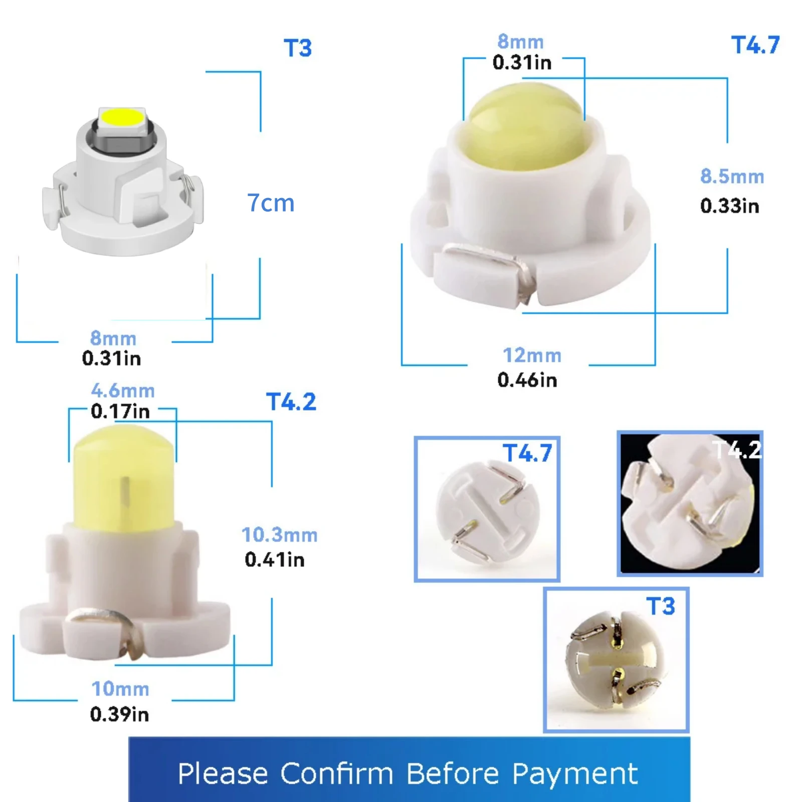 10pcs T3 LED 3030 SMD Led Bulb T4.2 T4.7 Indicator Light Bulb Car Dashboard Warning Indicator Light Instrument Lamp Auto Lamp image 5