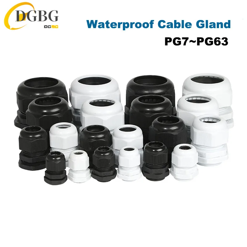 10Pcs Waterproof Cable Gland Cable entry IP68 PG7 for 3-6.5mm PG9 PG11 PG13.5 PG16 PG19/21 White Black Nylon Plastic Connector