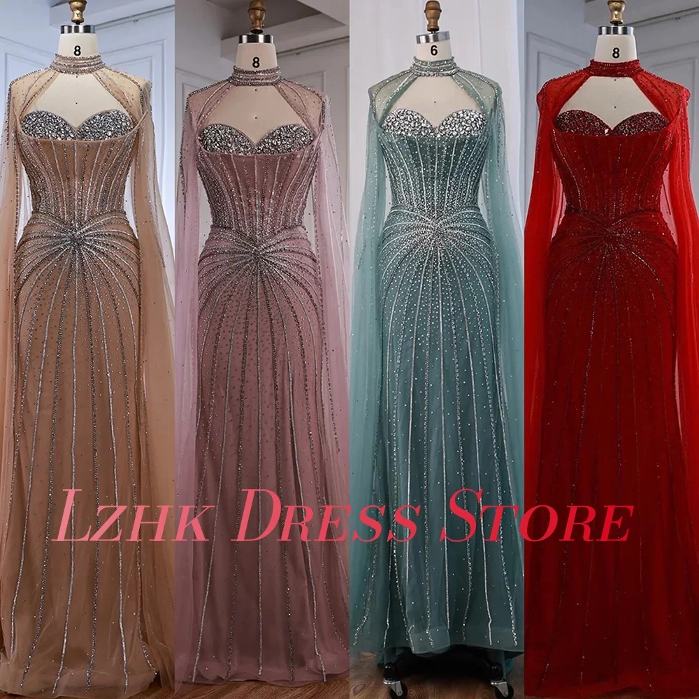 Gaun malam selendang kristal putri duyung organza indah yang disesuaikan gaun prom panjang lantai Sweetheart tanpa lengan berkualitas tinggi