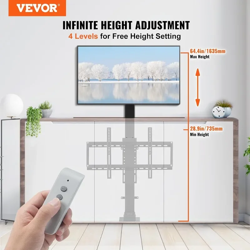 Motorized TV Lift Stroke Length 35 Inches Motorized TV Mount Fit for 37-65 Inch TV Lift with Remote Control Height Adjustable