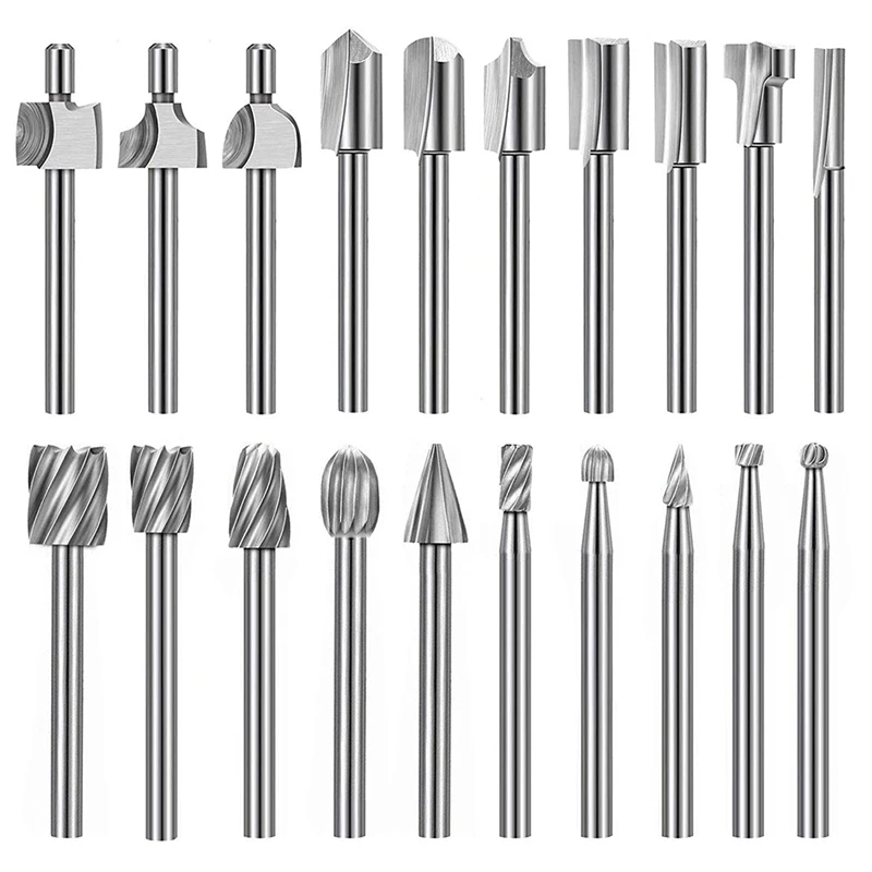 

20Pc HSS Router Carbide Engraving Bits For Dremel Router Bit Set 1/8 Inch(3Mm) Shank For Dremel Proxxon Rotary Tools