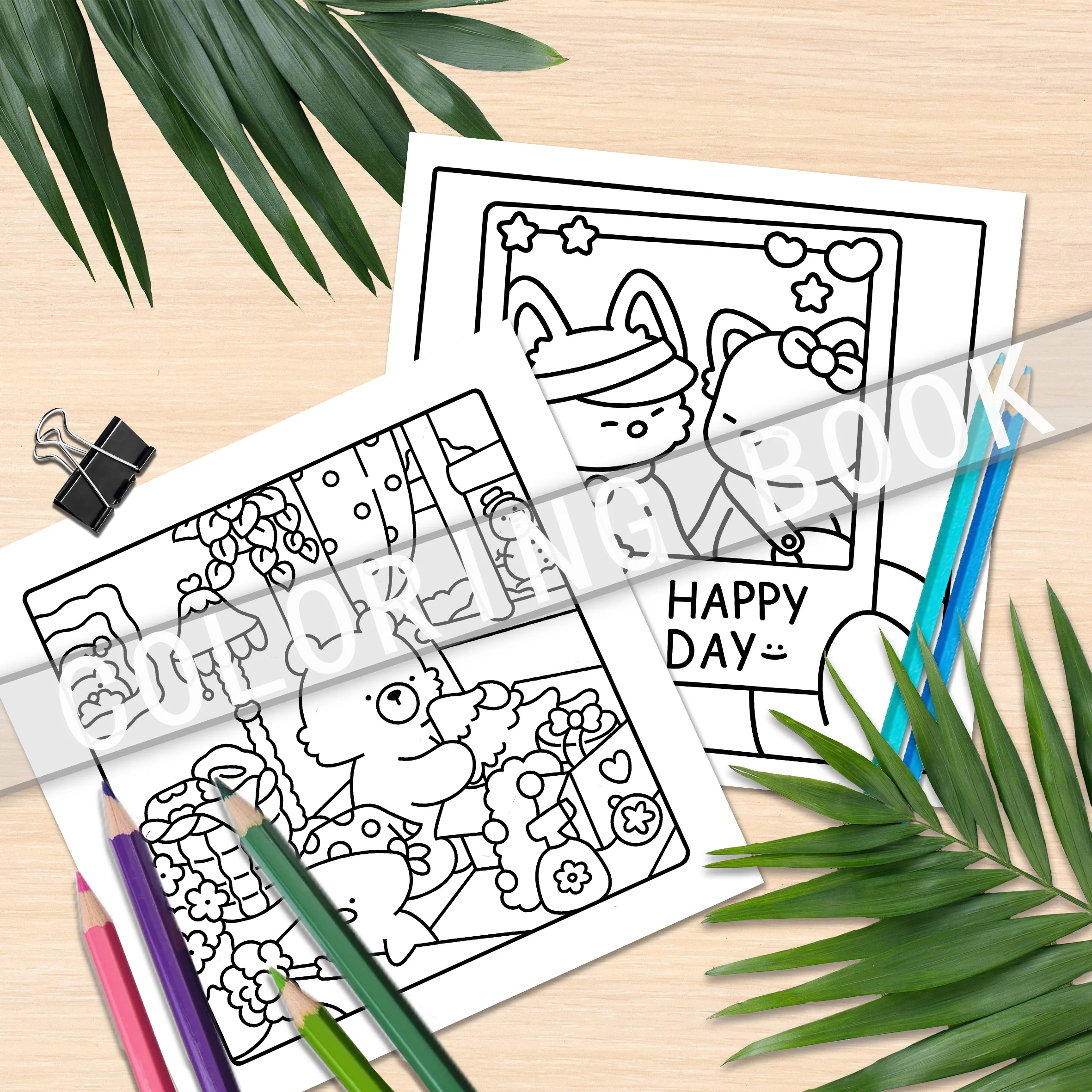 Sweet and Adorable Animated Animal Picture Book - Healing Green Coloring Book for Kids and Adults