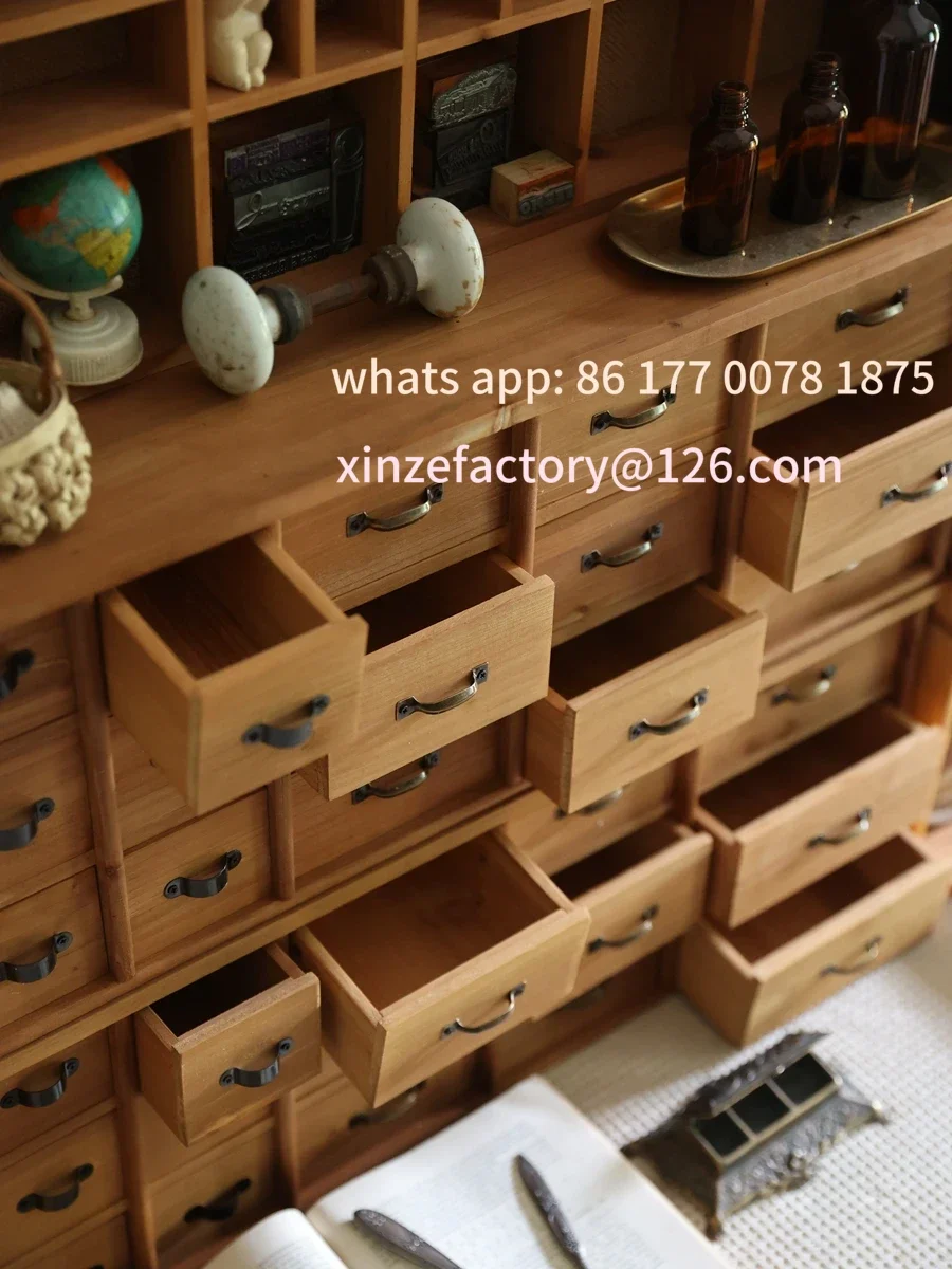 Customizable American Country Style Old Log Drawer Storage Cabinet Retro Rack Classification Desktop Storage