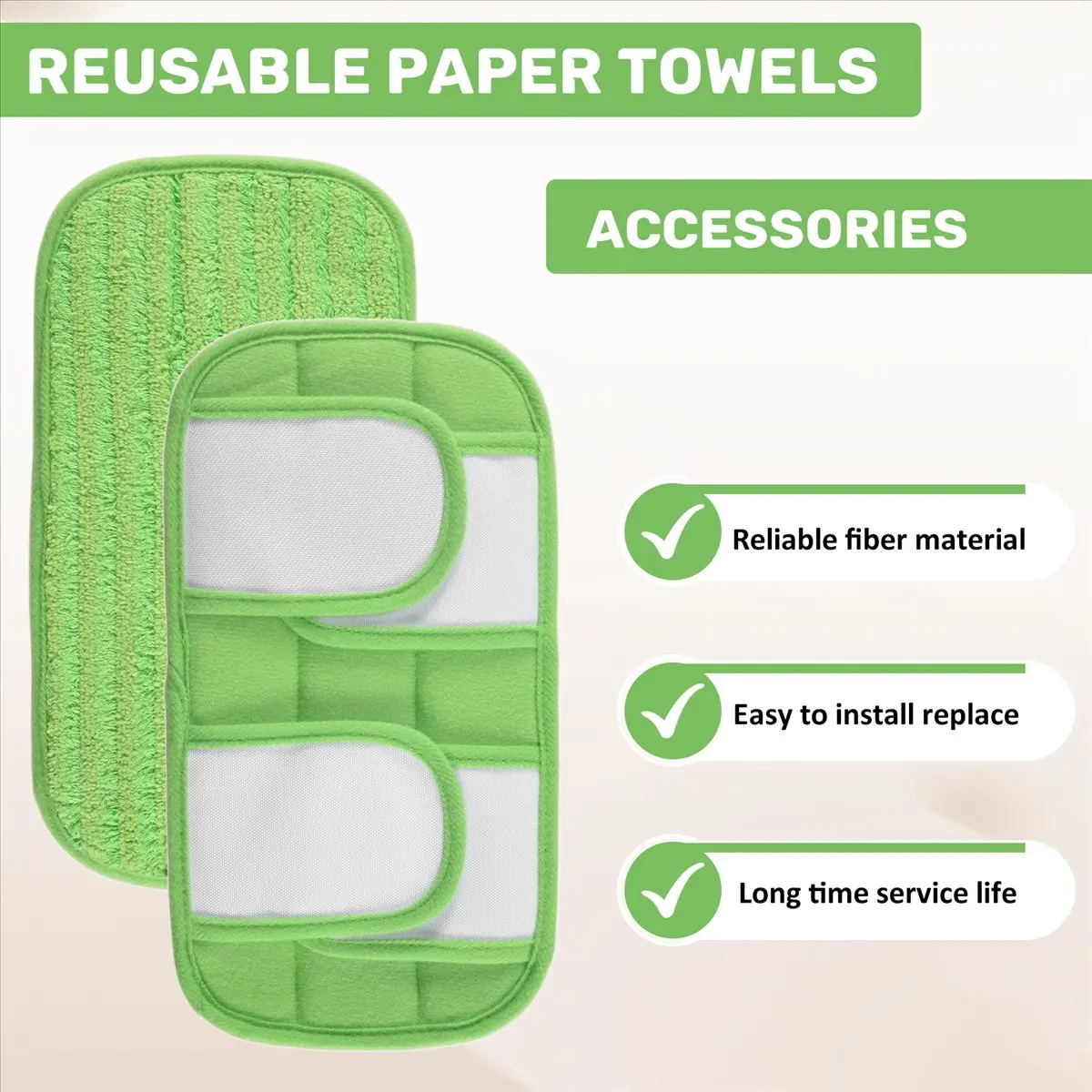 AA83 2PCS Wet/Dry Flat Mop Cloth Microfiber Floor Mop Replacement for Sweeper Machine Washable Easy to Replace