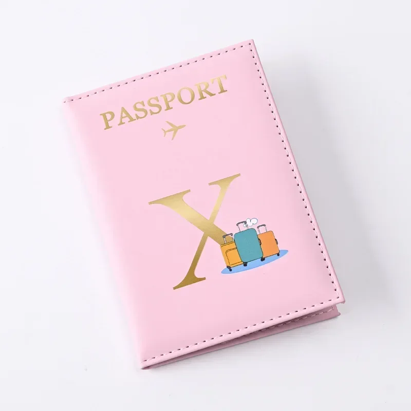 Porta-passaporte de viagem com letras da moda, capa de passaporte literal de couro PU para mulheres e homens, acessório de carteira de viagem fino