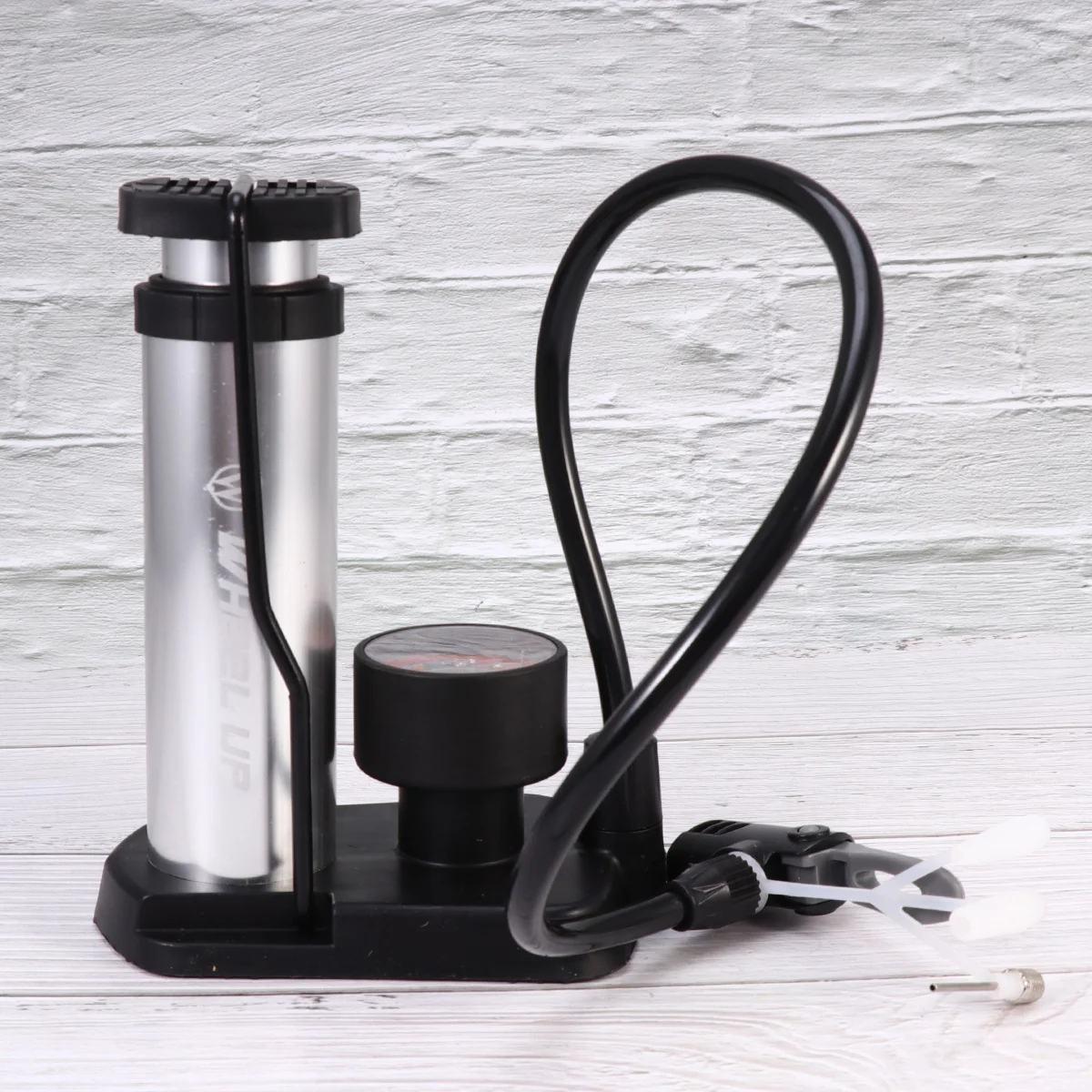 

Portable Bike Tire Floor Pump Silver High Pressure Foot Activated Inflator Pump for Outdoor Cycling Basketball Football Air Bed