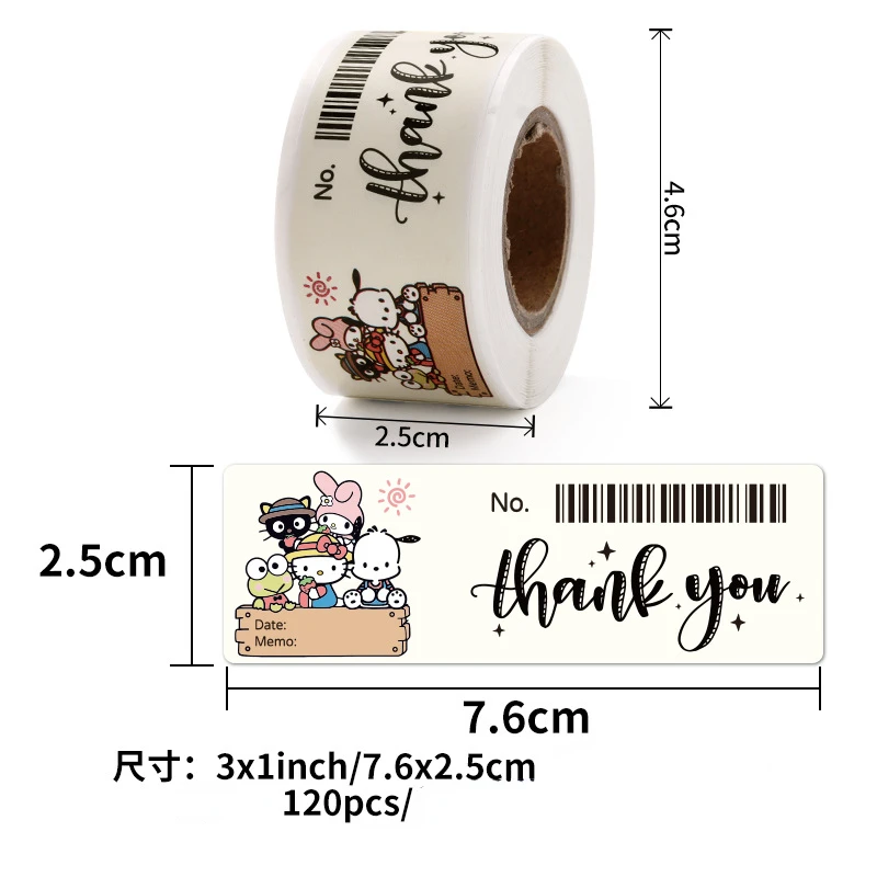 120Pcs/Roll Anime Kawaii Sanrio Afdichtingsstickers Kuromi My Melodie Cinnamoroll Cartoon Briefpapier Sticker Hoge Uitziende Labels