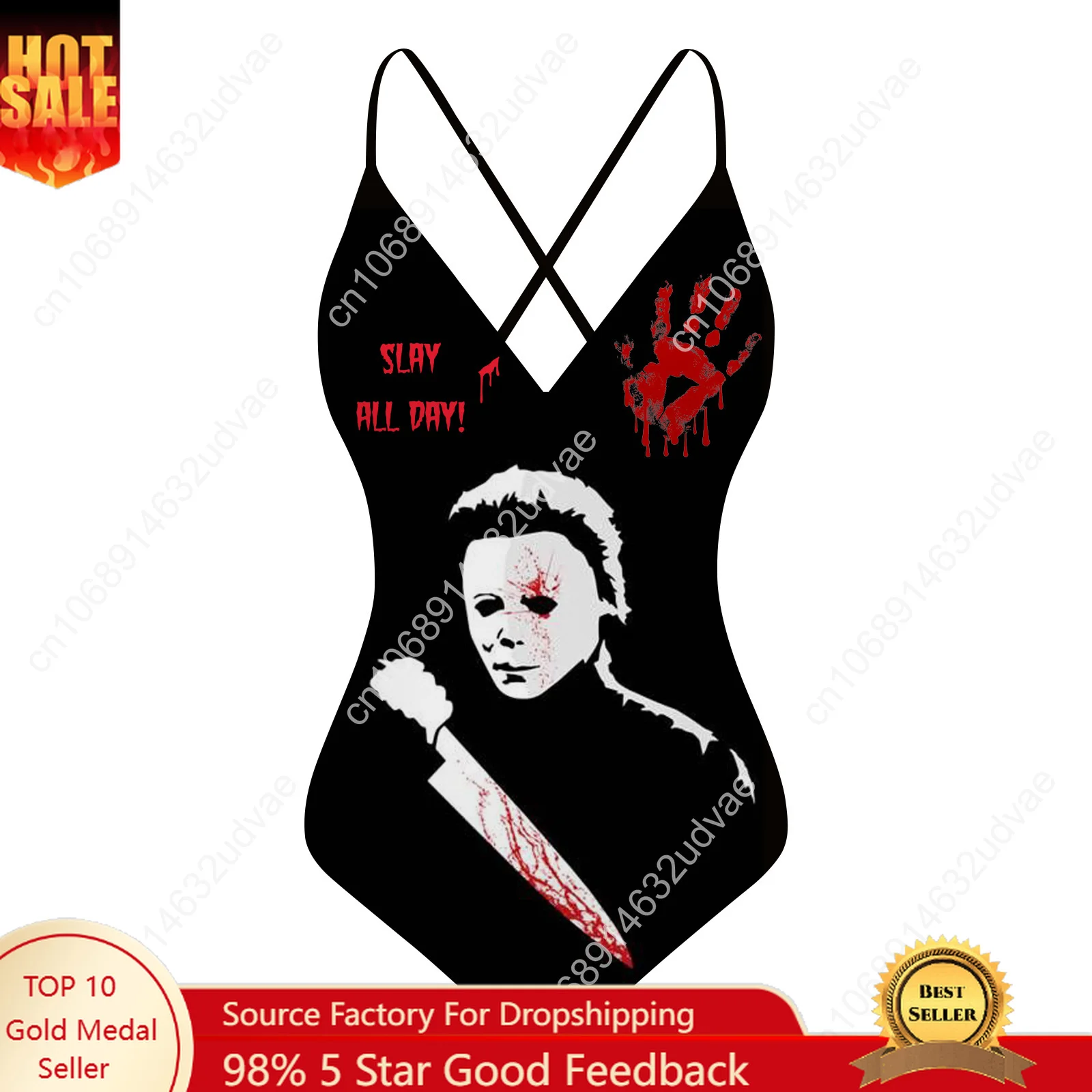 

M-Michael M-Myers V-neck Halter Back Swimsuit Womens Bathing Suits Personalized Bikini Pool Party Swimwear Custom Made Beachwear