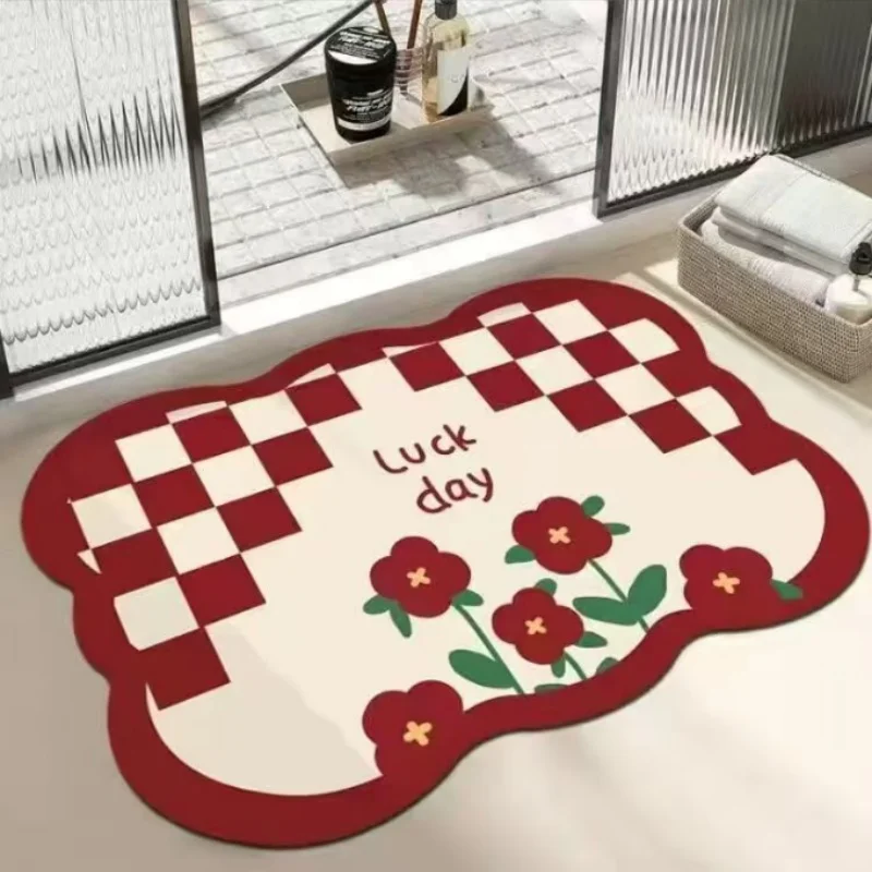 40x60CM Korean Style Flower Foot Mat Diatomaceous Earth Quick Dry Non-Slip Easy Maintenance Bathroom Floor Rug