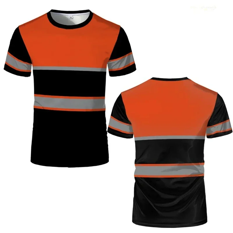 

Simple stripes, casual, short sleeves, 3D printing, round neck, summer sety work T-shirt