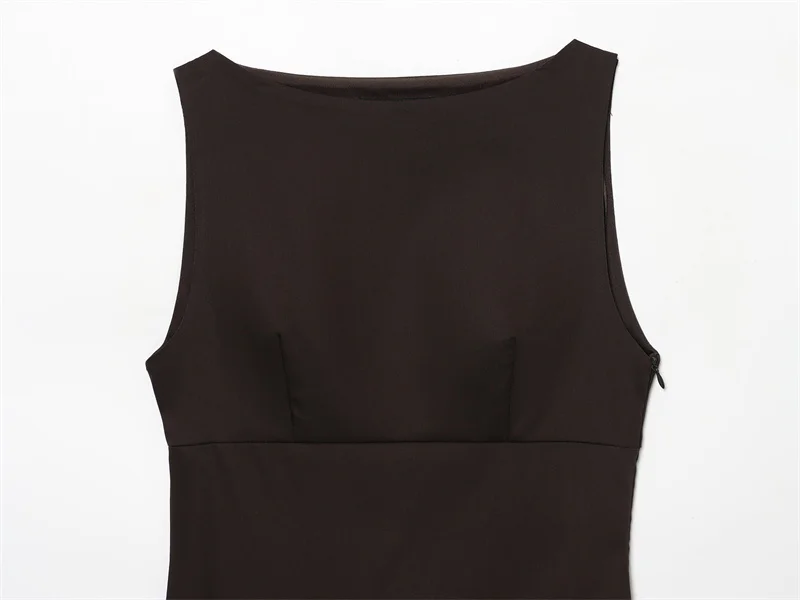Vestido feminino 2025 outono novo estilo marrom escuro sem mangas em camadas mini vestido sexy e elegante temperamento elegante