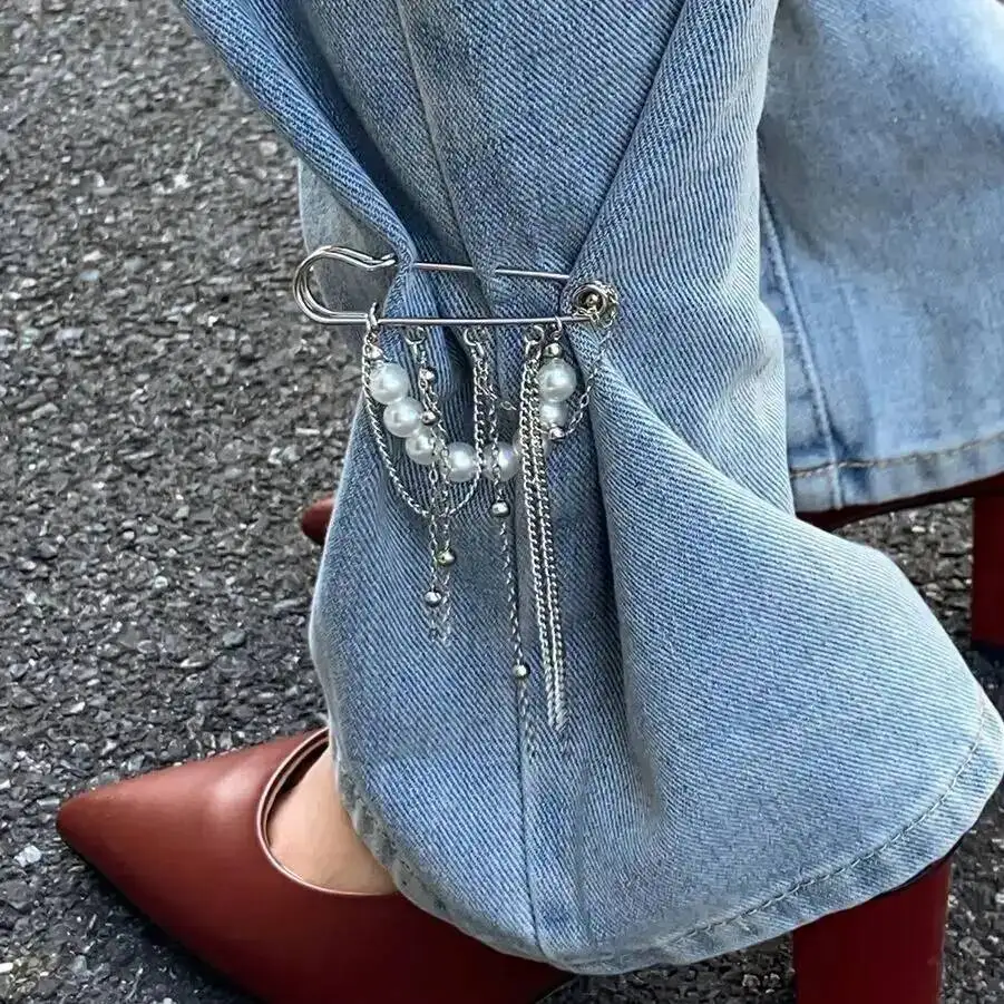 IngeSight.Z Trendy Elegant Imitation Pearl Tassels Chain Anklet Women 2025 Summer Detachable Trouser Brooch Chain Jewelry Gift