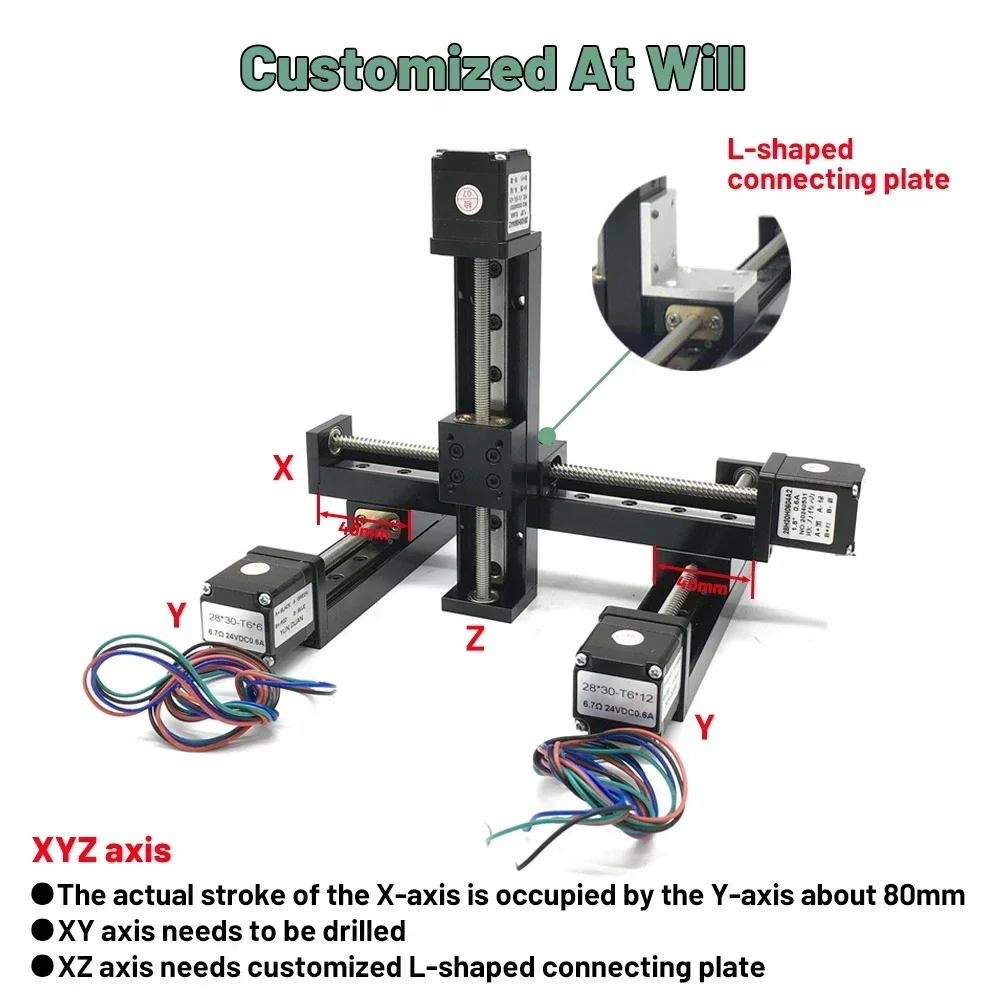 YunDuan XY/XYZ Axis Sliding Table T06 Mini Trapezoidal Lead Screw Linear Rail Motor Kit Motorized Gantry Linear Rail Guide Stage