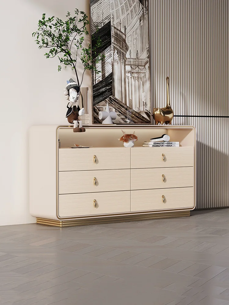 Italian light luxury  modern simple bedroom solid wood bucket cabinet TV cabinet living room sensor light storage drawer cabinet