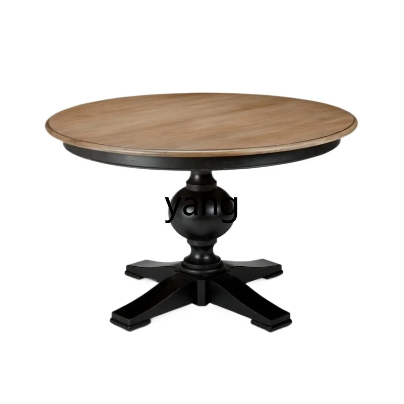 XYY black old round dining table simple postmodern restaurant Mediterranean retro