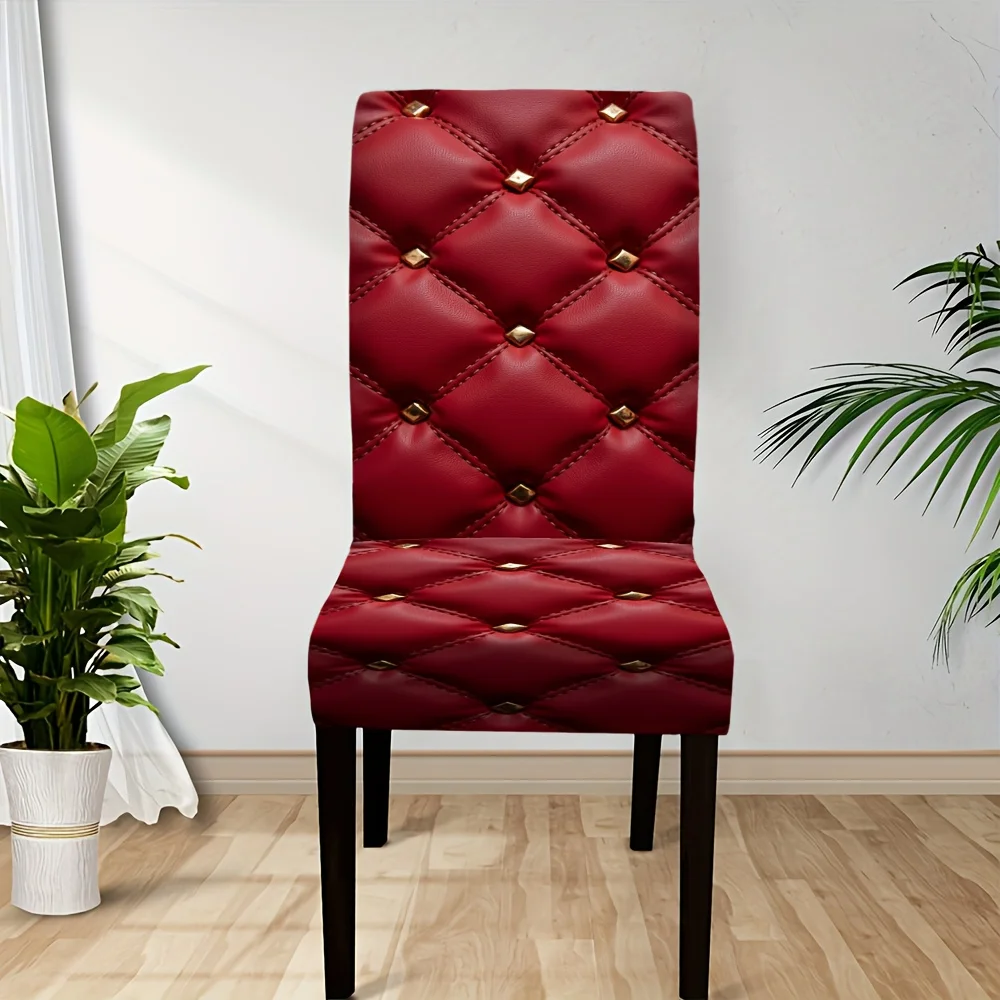 Luxury Red Tufted Button Chair Cover, 2024 New Stretch Elastic Chair Slipcover, Washable Durable Chair Protecto