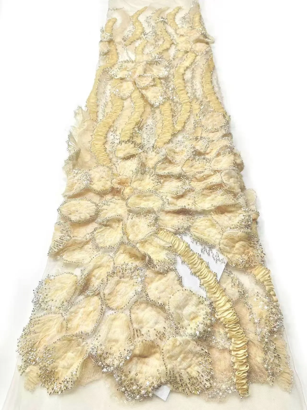 

Nigerian Sequins 2026 High-Quality Tulle Lace Fabric Embroidery African Net Cloth for Prom Dresses Beads 5 Yards DP0517