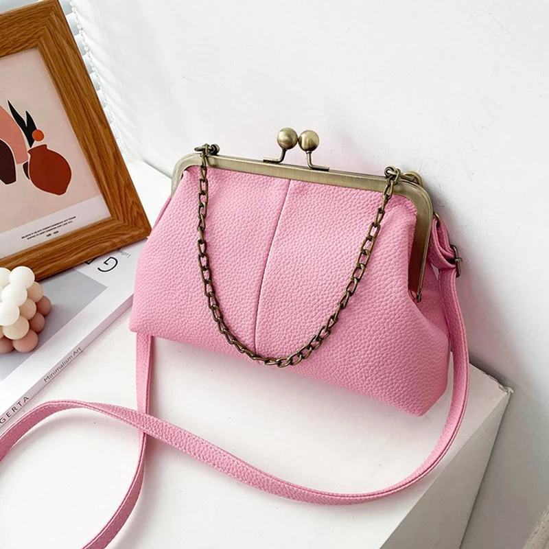 Vintage Soft Skin Shell Tasche Neue Lychee Muster Handtasche Einfache und vielseitige Umhängetasche Clip Kette Umhängetasche Damen Tasche – Detail 24