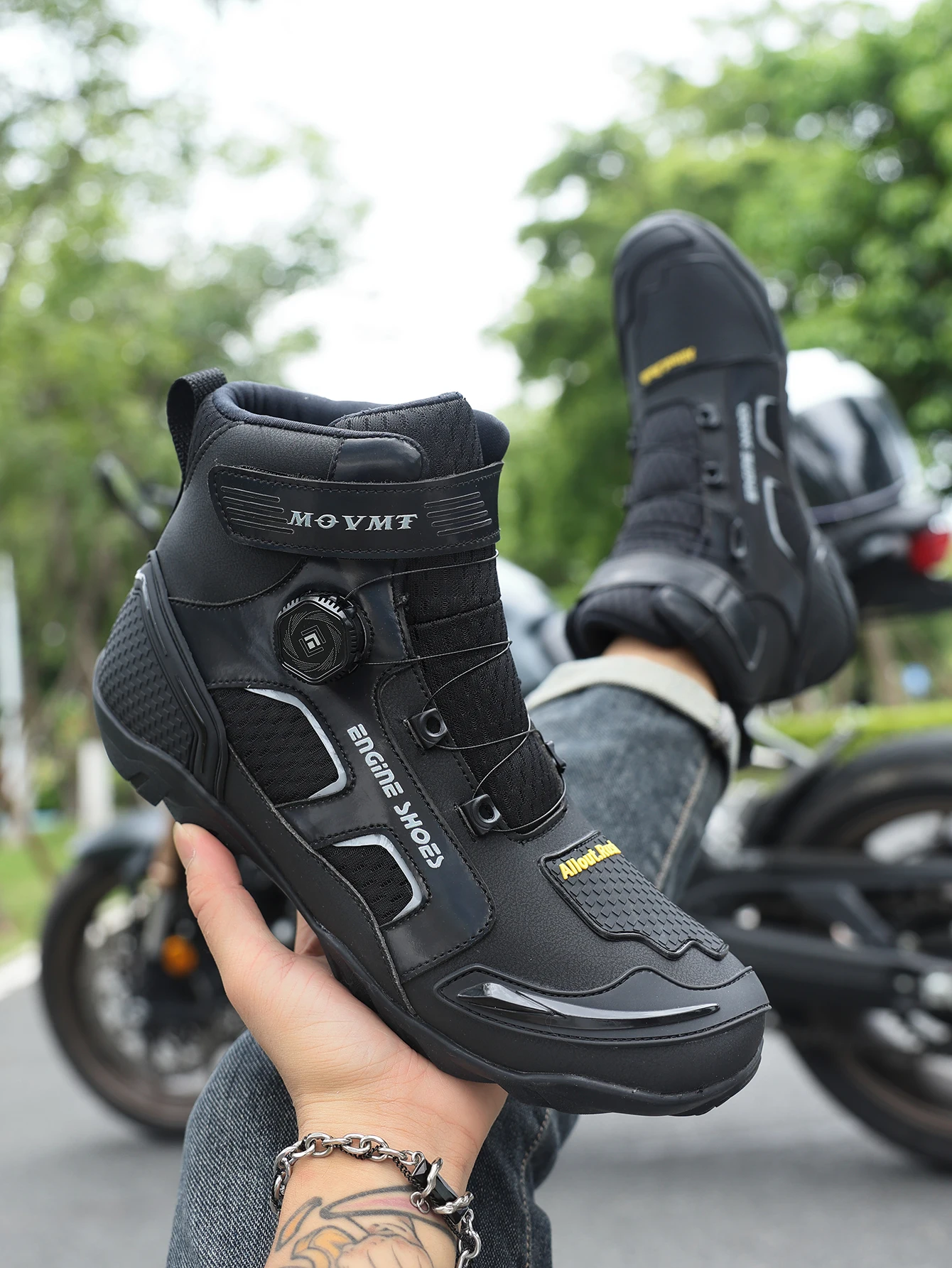 Motorrad-Reitschuhe, atmungsaktive Lederstiefel für Herren, lässig, bequem, Slip-On-Stiefeletten für urbanes Radfahren – Detail 8