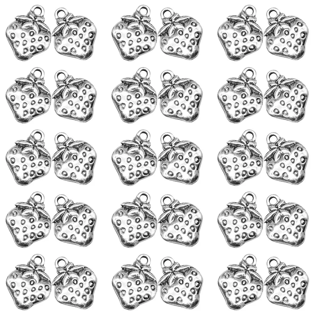 

50Pcs Creative Strawberry Shape Jewelry Charms Alloy DIY Charms Pendants for Necklace Bracelet Earring Making Craft Decoration