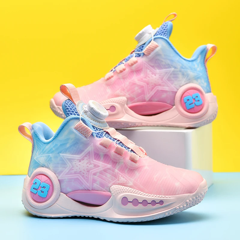 

A pair of children's four-season high-top mesh basketball shoes, comfortable sneakers, sizes 31-42，CT-2215