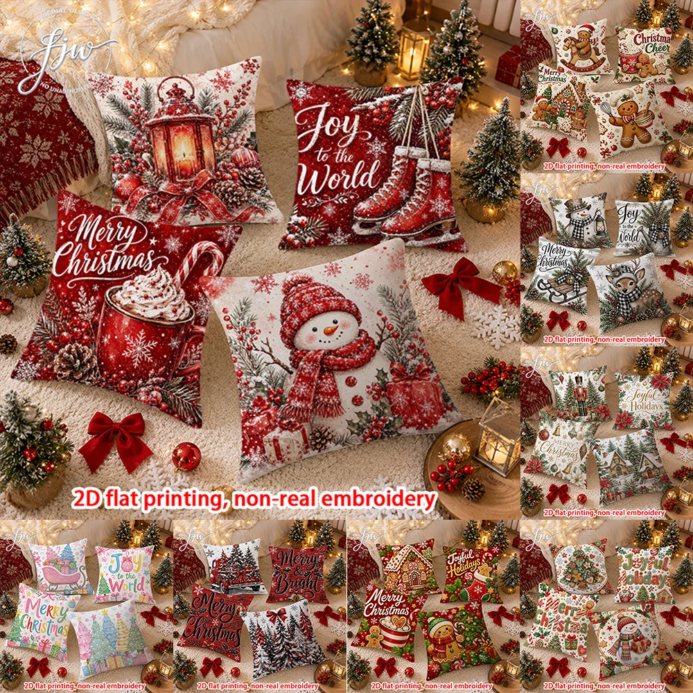 4pcs Christmas Throw Pillow Covers Festive Holiday Decorative Pillowcases for Home Sofa Couch Bed Christmas Decor